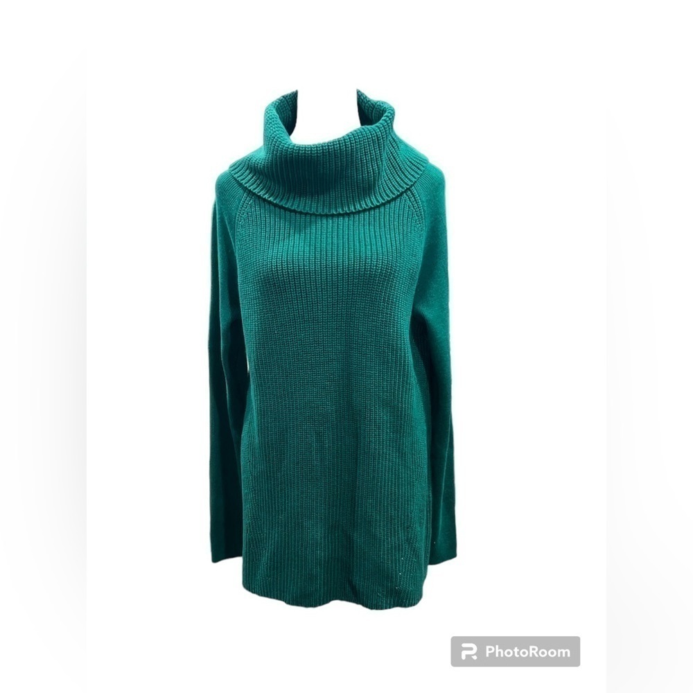 Lands End‎ Cowl Neck Tunic Knit Sweater Size. XL (18) Green